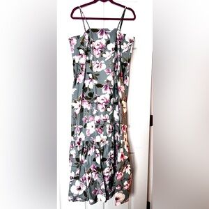 Floral Sleeveless Dress - Gray and Pink